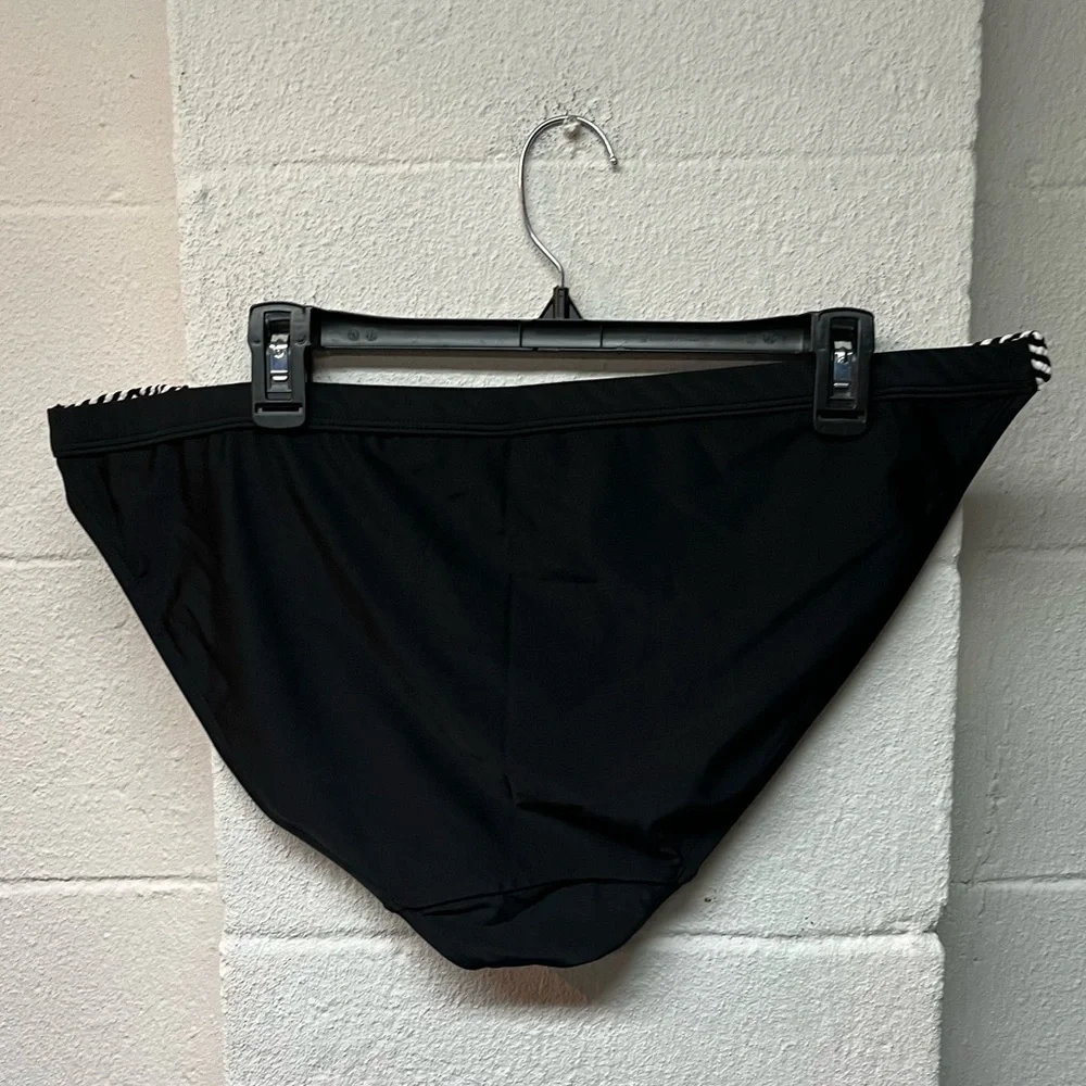 Cacique Black Bikini Bottom with Striped Accents. Size 22